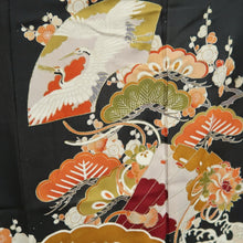 Load image into Gallery viewer, Tomesode Vintage(1920-1950) Black Crane Birds Hand painted Silk #10498B1