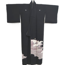Load image into Gallery viewer, Tomesode Black Crane Birds Silk #10398A1