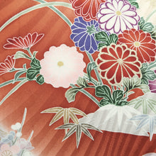 Load image into Gallery viewer, Furisode Reddish Brown Black Gold Chrysanthemum Tall Silk #9610H5