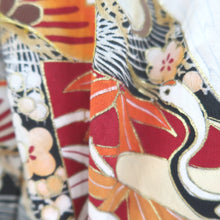 Load image into Gallery viewer, Tomesode Vintage(1920-1950) Black Hand painted Crane Birds Silk #10407A2