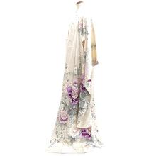 Load image into Gallery viewer, Furisode White Plum blossom Peony Silk #10309E5