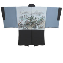Load image into Gallery viewer, Men's Haori Vintage(1950-1980) Black Montsuki Landscape Silk #10417A2