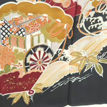 Load image into Gallery viewer, Tomesode Vintage(1920-1950) Black Crane Birds Hand painted Silk #10498B1