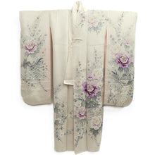 Load image into Gallery viewer, Furisode White Plum blossom Peony Silk #10309E5