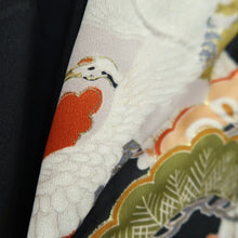 Load image into Gallery viewer, Tomesode Vintage(1920-1950) Black Crane Birds Hand painted Silk #10498B1