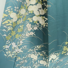 Load image into Gallery viewer, Kimono Blueish Green Chrysanthemum Nadeshiko Silk #10539B3