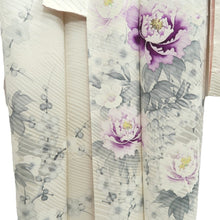 Load image into Gallery viewer, Furisode White Plum blossom Peony Silk #10309E5