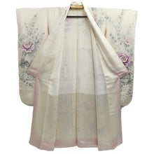 Load image into Gallery viewer, Furisode White Plum blossom Peony Silk #10309E5