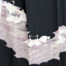 Load image into Gallery viewer, Tomesode Black Crane Birds Silk #10398A1