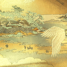 Load image into Gallery viewer, Fukuro Obi Gold Hokusai Ukiyoe Crane Birds Silk BB348W1