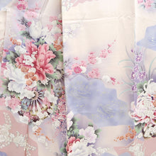 Load image into Gallery viewer, Furisode Pale Pink Plum blossom Chrysanthemum Silk #10549B4