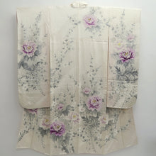 Load image into Gallery viewer, Furisode White Plum blossom Peony Silk #10309E5