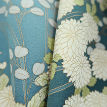 Load image into Gallery viewer, Kimono Blueish Green Chrysanthemum Nadeshiko Silk #10539B3