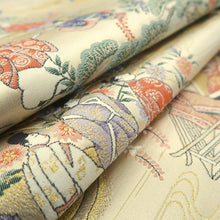 Load image into Gallery viewer, Fukuro Obi White Gold Heian Period Aristocrats Silk BB317V8