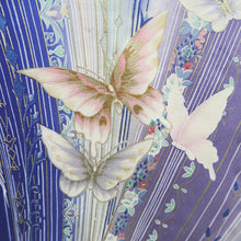 Load image into Gallery viewer, Furisode Blue Butterfly Silk #10329F2