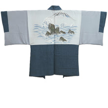 Load image into Gallery viewer, Men's Haori Vintage(1950-1980) Dark Blue Curling Wave Silk #10646C4