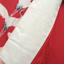 Load image into Gallery viewer, Juban Vintage(1950-1980) Red Pink Crane Birds Silk #10510B2