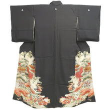 Load image into Gallery viewer, Tomesode Vintage(1920-1950) Black Crane Birds Hand painted Silk #10499B1
