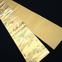 Load image into Gallery viewer, Fukuro Obi Gold Hokusai Ukiyoe Crane Birds Silk BB348W1