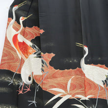 Load image into Gallery viewer, Tomesode Vintage(1920-1950) Black Hand painted Crane Birds Silk #10408A2