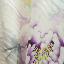Load image into Gallery viewer, Furisode White Plum blossom Peony Silk #10309E5