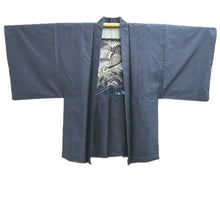 Load image into Gallery viewer, Men's Haori Vintage(1950-1980) Black Blue Ohshima Eagle Curling Wave Silk #10888E4