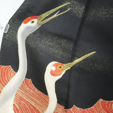 Load image into Gallery viewer, Tomesode Vintage(1920-1950) Black Hand painted Crane Birds Silk #10408A2