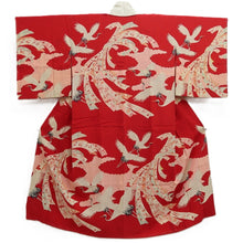 Load image into Gallery viewer, Juban Vintage(1950-1980) Red Pink Crane Birds Silk #10510B2