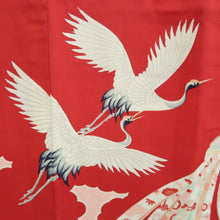 Load image into Gallery viewer, Juban Vintage(1950-1980) Red Pink Crane Birds Silk #10510B2
