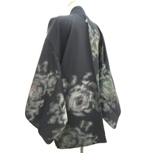 Load image into Gallery viewer, Haori Jacket Vintage(1950-1980) Black Silver Gold Flower Silk #9778A4