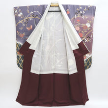 Load image into Gallery viewer, Furisode Gray Purple Peony Butterfly Tall Silk #9684J3