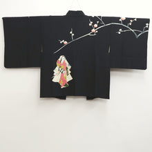 Load image into Gallery viewer, Haori Jacket Vintage(1950-1980) Black Plum blossom Branch Silk #10241E3