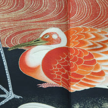 Load image into Gallery viewer, Tomesode Vintage(1920-1950) Black Hand painted Crane Birds Silk #10408A2