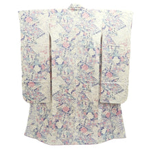 Load image into Gallery viewer, Furisode White Lavender Plum blossom Peony Folding Fan Silk #10550B4