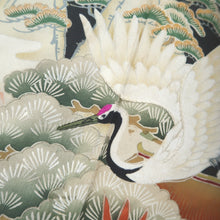 Load image into Gallery viewer, Tomesode Vintage(1920-1950) Black Crane Birds Hand painted Silk #10499B1