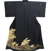 Load image into Gallery viewer, Tomesode Black Gold Curling Wave Silk #10399A1