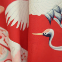 Load image into Gallery viewer, Juban Vintage(1950-1980) Red Pink Crane Birds Silk #10510B2