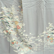 Load image into Gallery viewer, Kimono Light Gray Chrysanthemum Peony Silk #9942B5