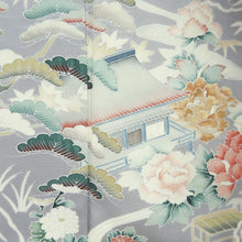 Load image into Gallery viewer, Kimono Light Gray Chrysanthemum Peony Silk #9942B5