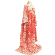 Load image into Gallery viewer, Furisode Red Shibori Wave Peony Silk #10321F1