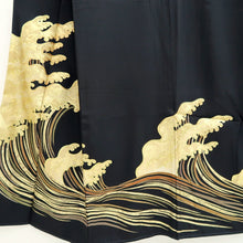 Load image into Gallery viewer, Tomesode Black Gold Curling Wave Silk #10399A1