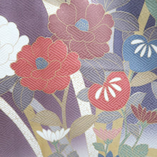 Load image into Gallery viewer, Furisode Gray Purple Peony Butterfly Tall Silk #9684J3