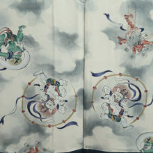 Load image into Gallery viewer, Men's Haori Vintage(1950-1980) Blue Black Fujin Raijin Silk #10444A3