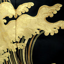 Load image into Gallery viewer, Tomesode Black Gold Curling Wave Silk #10399A1
