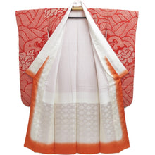 Load image into Gallery viewer, Furisode Red Shibori Wave Peony Silk #10321F1