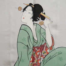 Load image into Gallery viewer, Men's Haori Vintage(1950-1980) Dark Yellow brown Utamaro Ukiyoe Bijinga Silk #10656C4