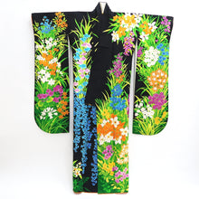 Load image into Gallery viewer, Furisode Black Hand painted Hyakka Tall Silk #9694J4