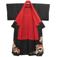 Load image into Gallery viewer, Tomesode Vintage(1920-1950) Black Crane Birds Hand painted Silk #10500B1