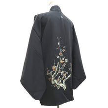 Load image into Gallery viewer, Haori Jacket Vintage(1950-1980) Black Gold Plum blossom Branch Silk #10212E1