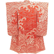 Load image into Gallery viewer, Furisode Red Shibori Wave Peony Silk #10321F1